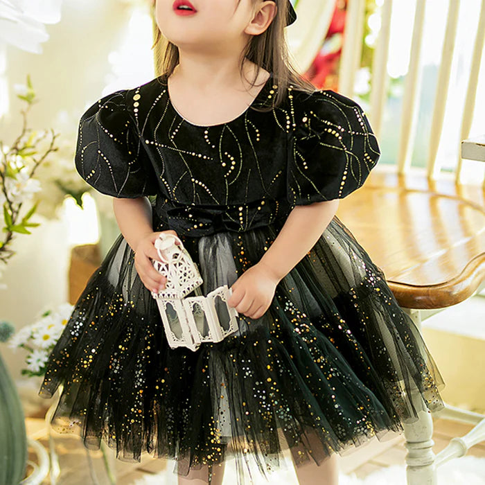 BABY GIRLS LOLITA BLACK SEQUINS PRINCESS PUFFY DRESS