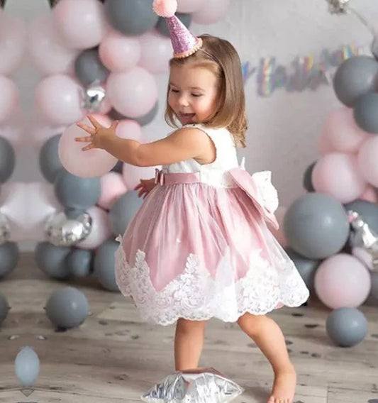 Baby Girl Dress Infant Girls Princess Dress With Big Bow Sweet Wedding Birthday Baptism Party Kids Clothing