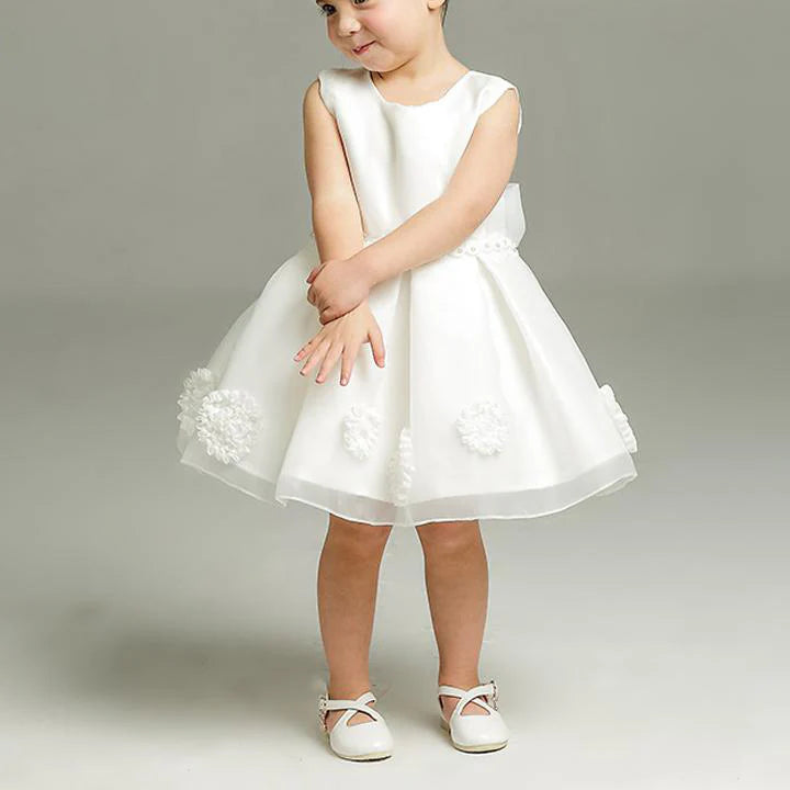 BAPTISM DRESSES BABY GIRL WHITE ELEGANT ROUND-NECK FORMAL PRINCESS DRESSES FLOWER GIRL DRESSES