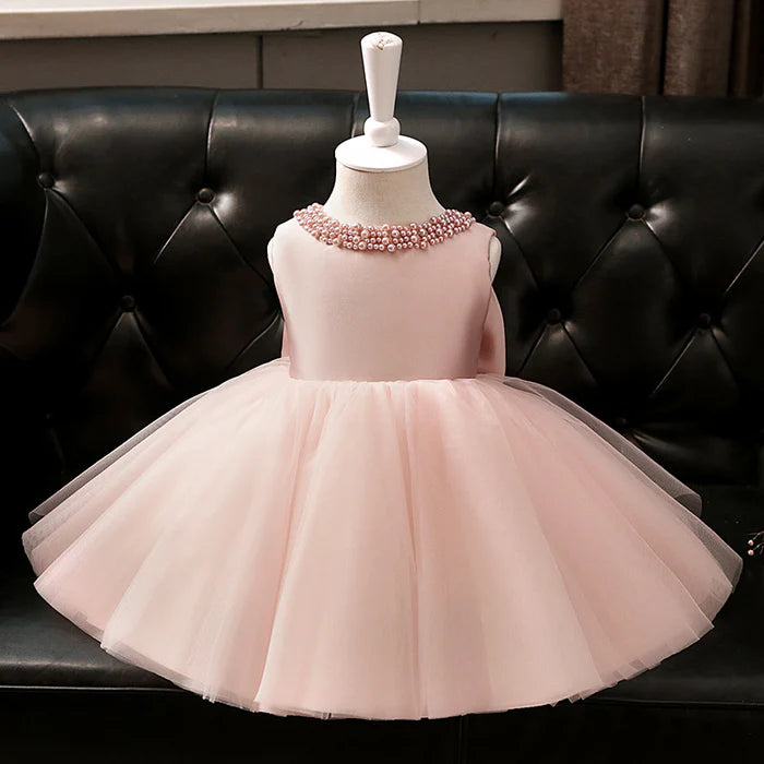 BABY GIRL PRINCESS DRESS PINK BEADWORK PUFFY GIRL DRESS