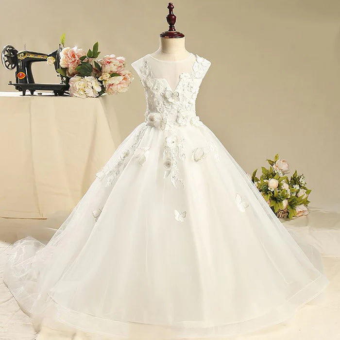 ELEGANT BABY GIRL FLOWER GIRL DRESS EMBROIDERY TODDLER FIRST COMMUNION PRINCESS DRESS