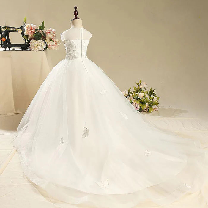 ELEGANT BABY GIRL FLOWER GIRL DRESS EMBROIDERY TODDLER FIRST COMMUNION PRINCESS DRESS