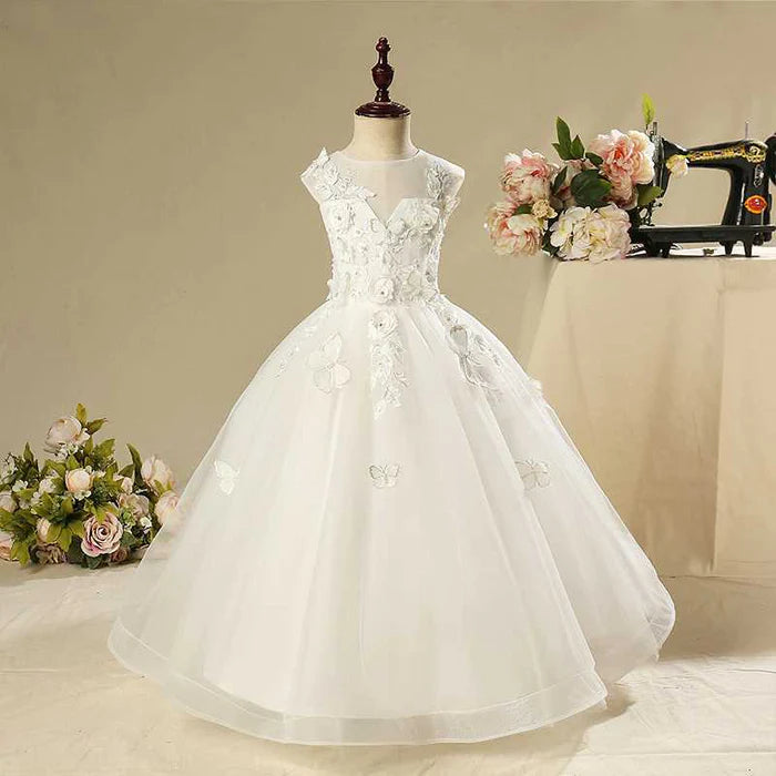 ELEGANT BABY GIRL FLOWER GIRL DRESS EMBROIDERY TODDLER FIRST COMMUNION PRINCESS DRESS