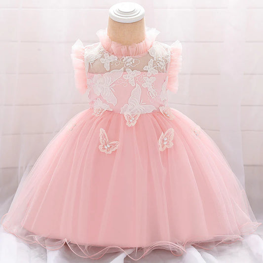 BABY GIRL FORMAL PRINCESS DRESS TODDLER SUMMER SLEEVELESS LACE BUTTERFLY PUFFY PAGEANT DRESS