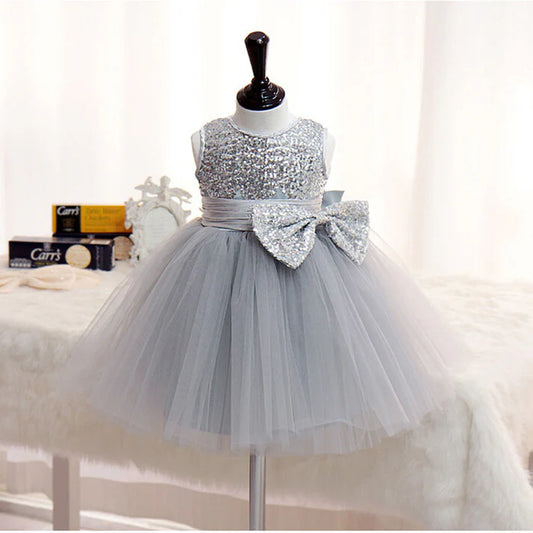 GIRL FORMAL PRINCESS DRESSES BABY GIRL GRAY SEQUIN SLEEVELESS PUFFY BIRTHDAY PARTY DRESSES TODDLER BALL GOWNS PROM DRESS