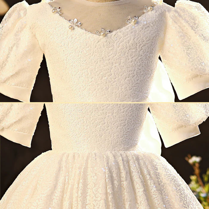 GIRL FORMAL PRINCESS DRESSES BABY GIRL SUMMER WHITE FLOWER PUFFY BIRTHDAY PROM DRESS