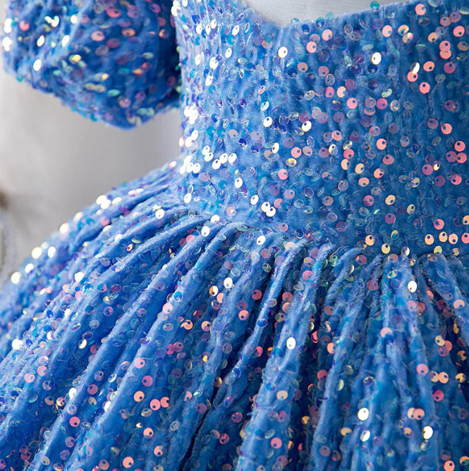 Gorgeous High Quality Girl Princess Party Birthday Dress Shinny Sparkle Sequins Dress