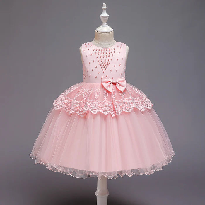 GIRL CHRISTMAS DRESS BABY GIRL BIRTHDAY PARTY DRESSES TODDLER ROUND-NECK BEADED PUFFY PROM DRESS