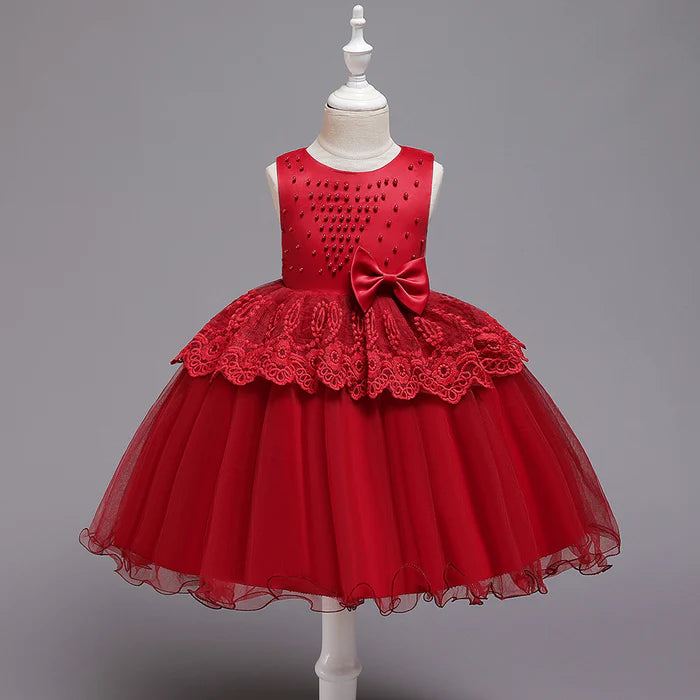 GIRL CHRISTMAS DRESS BABY GIRL BIRTHDAY PARTY DRESSES TODDLER ROUND-NECK BEADED PUFFY PROM DRESS