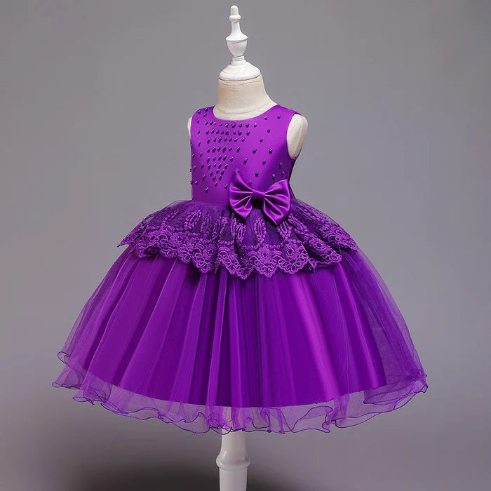 GIRL CHRISTMAS DRESS BABY GIRL BIRTHDAY PARTY DRESSES TODDLER ROUND-NECK BEADED PUFFY PROM DRESS