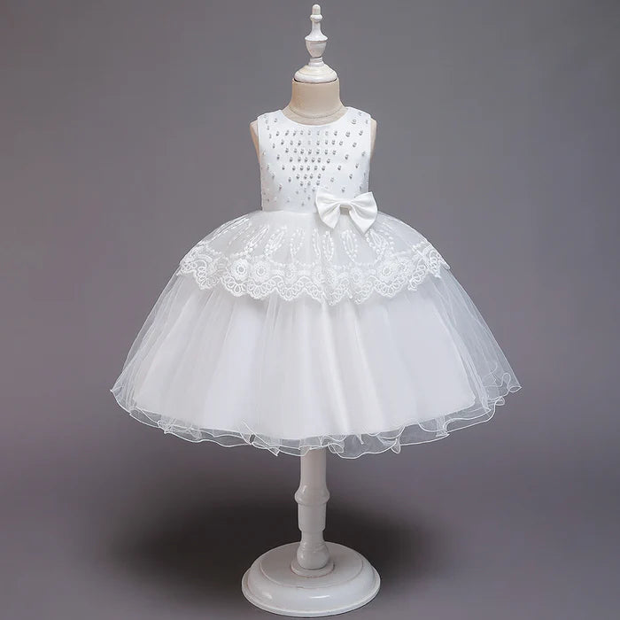 GIRL CHRISTMAS DRESS BABY GIRL BIRTHDAY PARTY DRESSES TODDLER ROUND-NECK BEADED PUFFY PROM DRESS