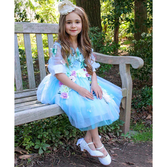 FLOWER GIRL DRESS BABY GIRL BLUE CUTE PRINCESS PARTY DRESS TODDLER BALL GOWNS