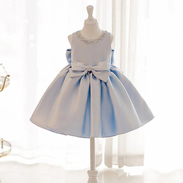 BABY GIRL BIRTHDAY DRESSES TODDLER CUTE BEAD COLLAR BOW-KNOT PUFFY PRINCESS DRESS