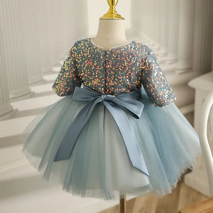 BABY GIRL PRINCESS DRESS TODDLER SUMMER SEQUINS FLOWERS PUFFY BIRTHDAY PARTY DRESSES