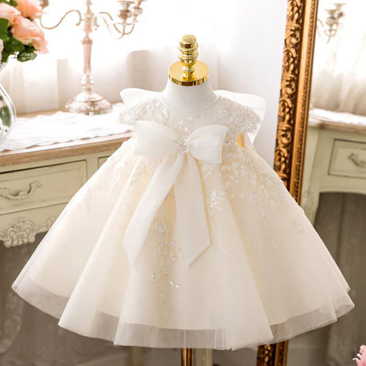 TODDLER FORMAL PRINCESS DRESS BABY GIRL WHITE FLOWER GIRL DRESS GIRL BIRTHDAY PARTY DRESSES