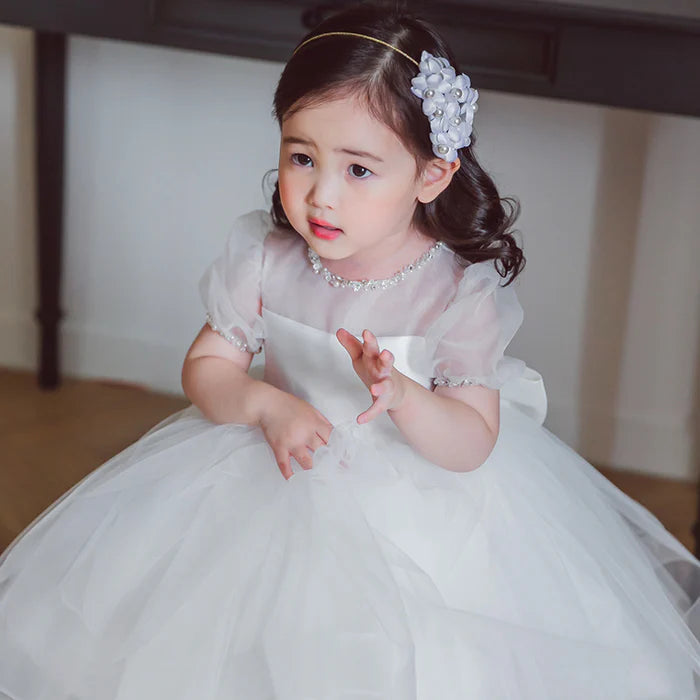 BAPTISM DRESSES BABY GIRL SUMMER PRINCESS DRESS WHITE BOW FLOWER BABY CHRISTENING DRESS