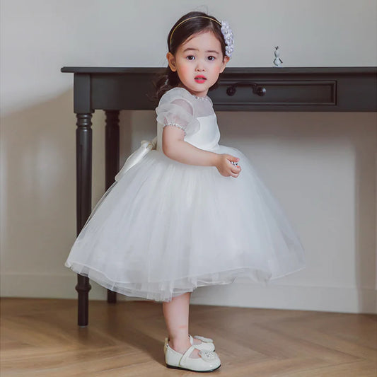 BAPTISM DRESSES BABY GIRL SUMMER PRINCESS DRESS WHITE BOW FLOWER BABY CHRISTENING DRESS