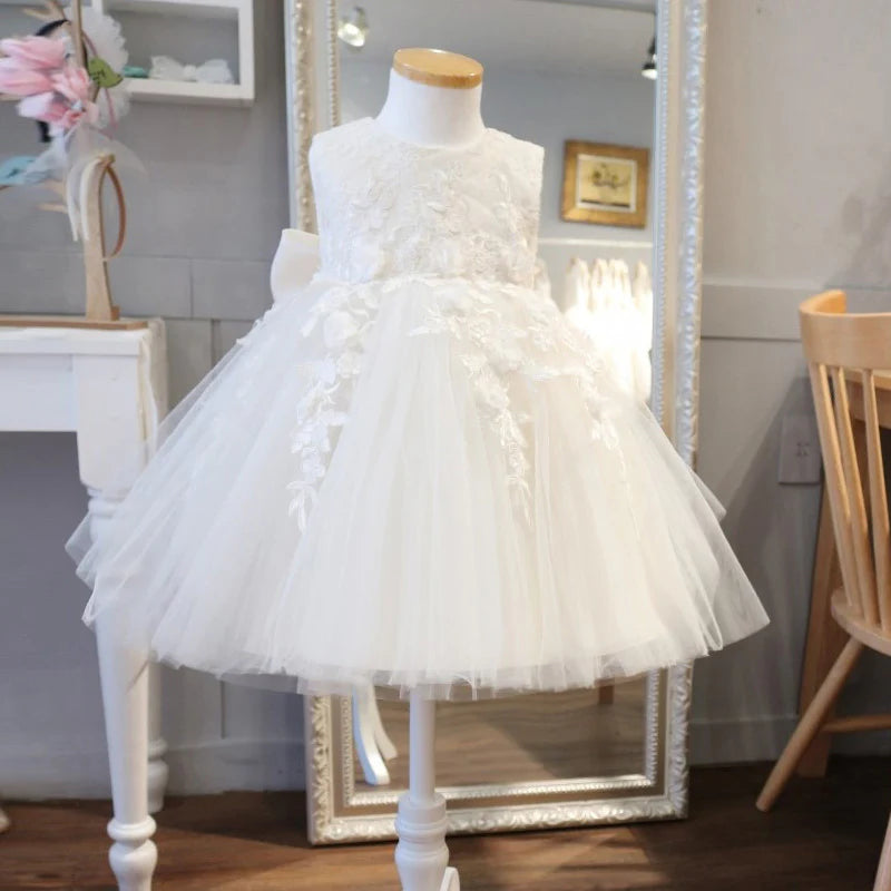 BAPTISM DRESSES BABY GIRL WHITE FLOWER GIRL DRESS FLUFFY FORMAL PRINCESS DRESS