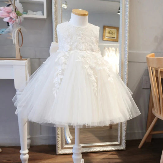 BAPTISM DRESSES BABY GIRL WHITE FLOWER GIRL DRESS FLUFFY FORMAL PRINCESS DRESS