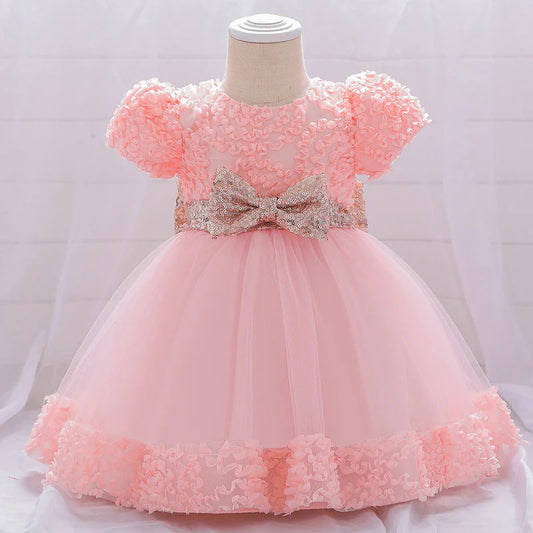 BABY GIRLS BIRTHDAY PARTY DRESSES INFANT CUTE BOW FLUFFY FORMAL PRINCESS DRESS