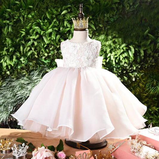 FIRST COMMUNION DRESS BABY GIRL SUMMER SLEEVELESS LACE BALL GOWNS PRINCESS DRESS