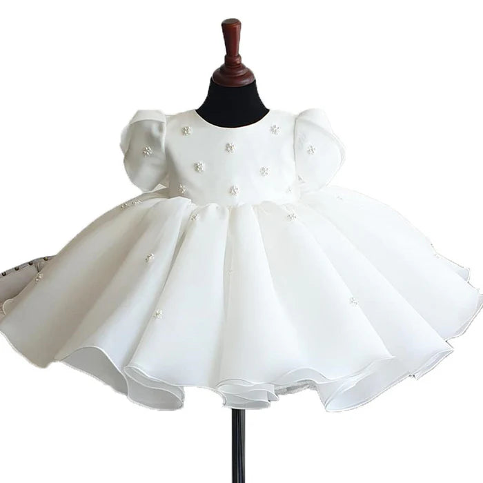 BAPTISM DRESSES BABY GIRL SUMMER WHITE SWEET PEARL FLOWER GIRL DRESS CHRISTENING DRESS