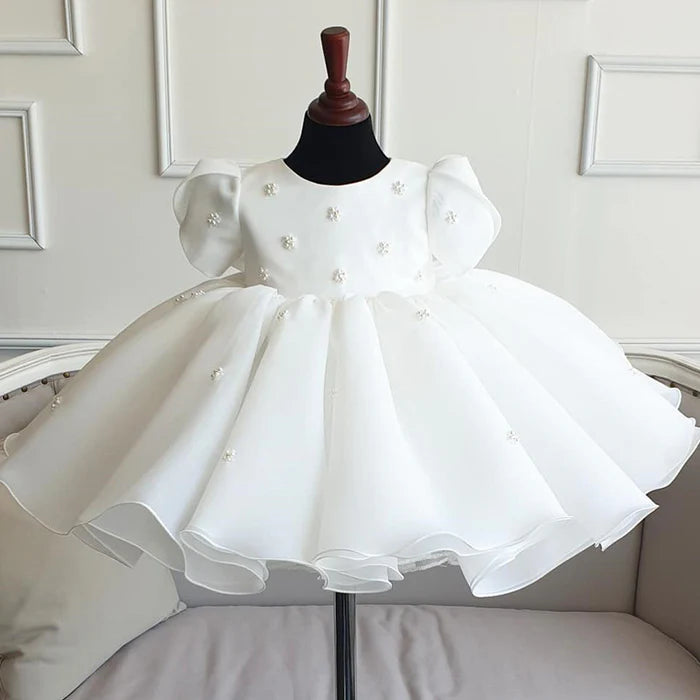 BAPTISM DRESSES BABY GIRL SUMMER WHITE SWEET PEARL FLOWER GIRL DRESS CHRISTENING DRESS