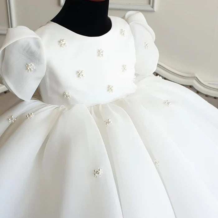 BAPTISM DRESSES BABY GIRL SUMMER WHITE SWEET PEARL FLOWER GIRL DRESS CHRISTENING DRESS