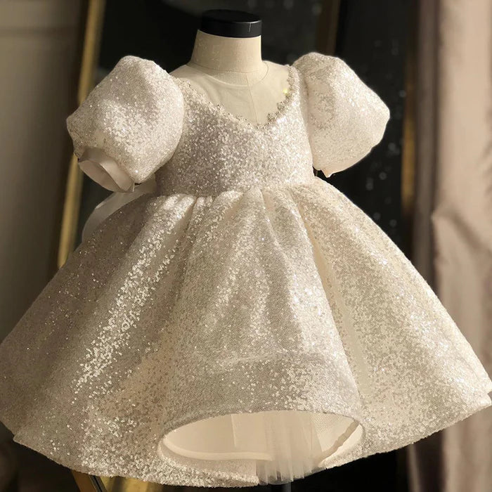 BABY GIRL CHRISTMAS DRESS WHITE SEQUINS FLOWER GIRL BIRTHDAY PARTY PRINCESS DRESS