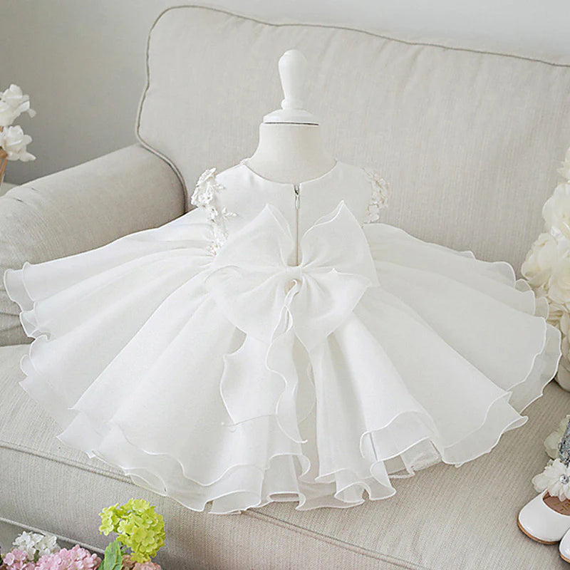 BAPTISM DRESSES BABY GIRL SUMMER WHITE BEAD FLOWER GIRL DRESS CHRISTENING DRESSES