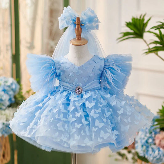 Girls Tulle Dress Little Girl Birthday Princess Tutu Butterfly Flower Girl Wedding Dress