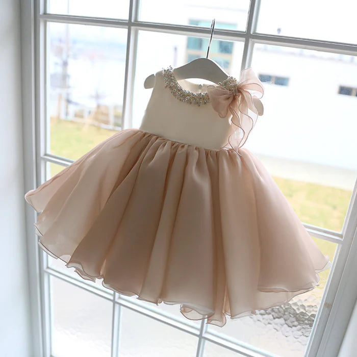 BABY GIRL BIRTHDAY PARTY DRESS TODDLER BEADED ROUND NECK SLEEVELESS PUFFY FORMAL PRINCESS DRESS