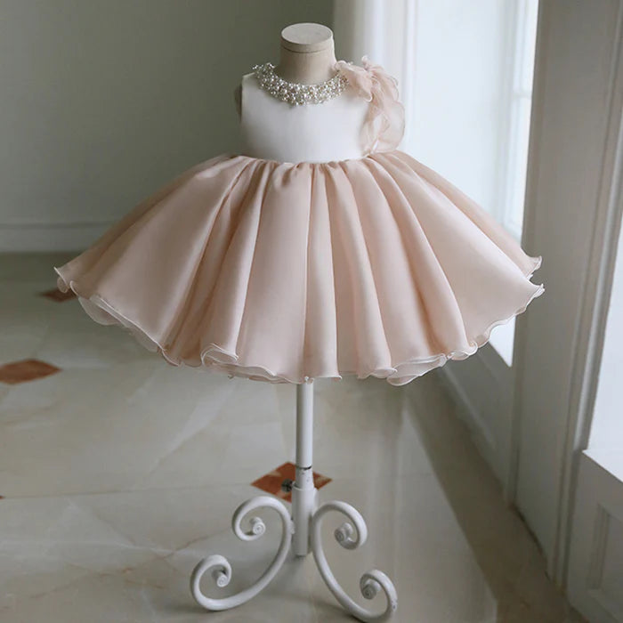 BABY GIRL BIRTHDAY PARTY DRESS TODDLER BEADED ROUND NECK SLEEVELESS PUFFY FORMAL PRINCESS DRESS