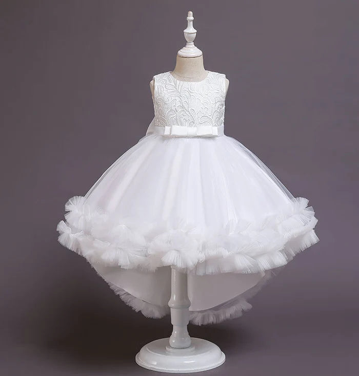 FIRST COMMUNION DRESS GIRL ROUND NECK EMBROIDERED PUFFY PAGEANT PRINCESS DRESS