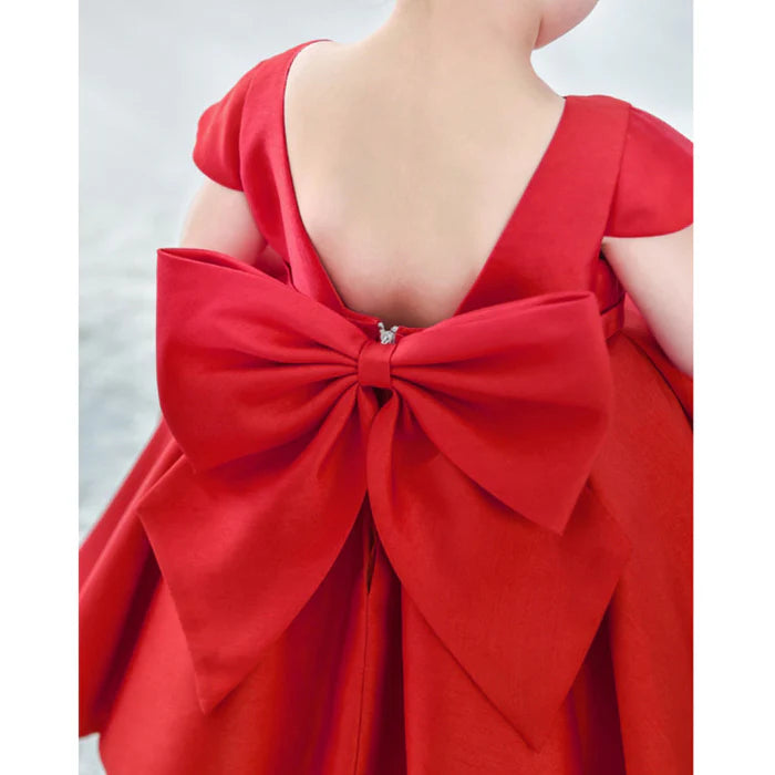 BABY GIRL CUTE PRINCESS PARTY RED BACKLESS BOW CAKE DRESS