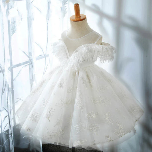 FLOWER GIRL DRESSES BABY GIRL ELEGANT SLEEVELESS MESH PRINCESS CHRISTENING DRESS