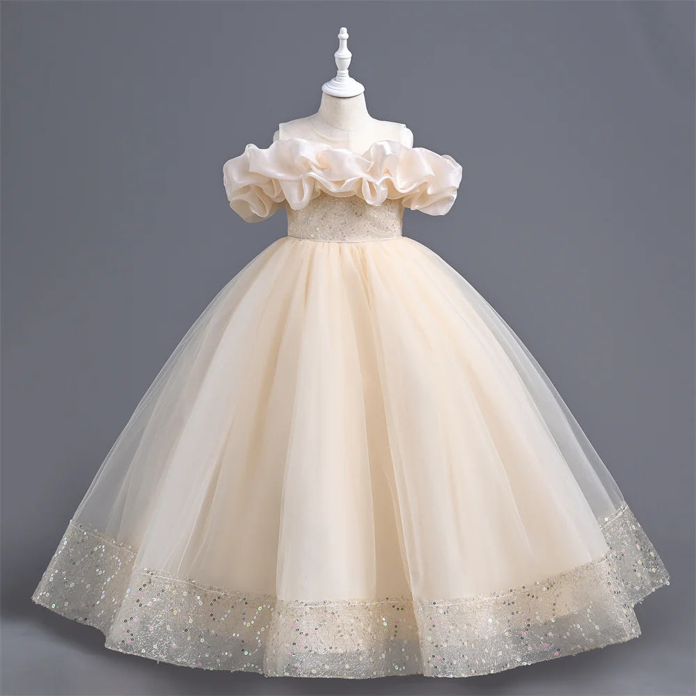 Pleated Party Dresses For Girls Pageant Luxury Formal Children Evening Wedding Kids Graduation Ceremony Host Dress