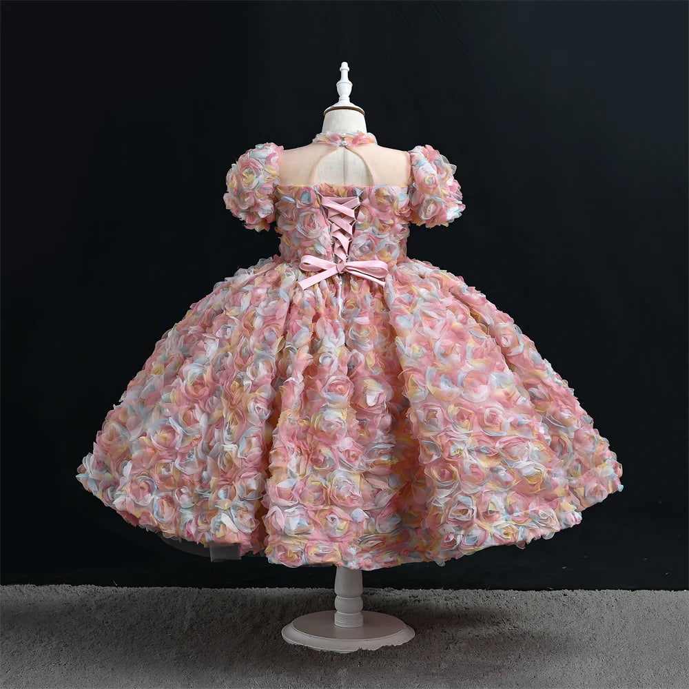 OM061 1-10 Years Old Girls Handmade Custom High-End Sequin Kids Wedding Dress Girls Birthday Party Dress