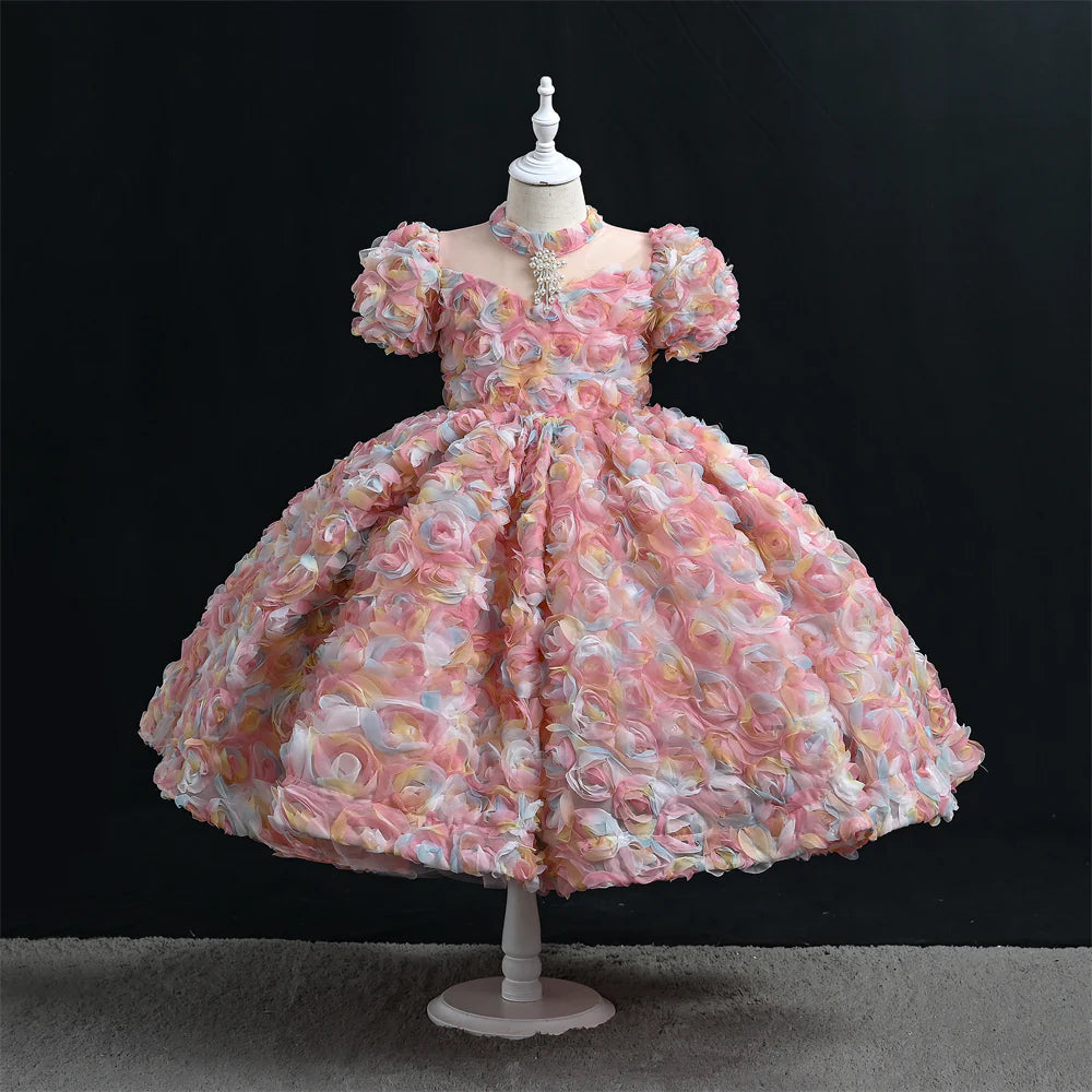 OM061 1-10 Years Old Girls Handmade Custom High-End Sequin Kids Wedding Dress Girls Birthday Party Dress