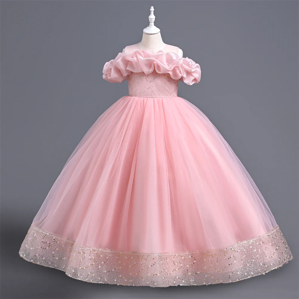 Pleated Party Dresses For Girls Pageant Luxury Formal Children Evening Wedding Kids Graduation Ceremony Host Dress