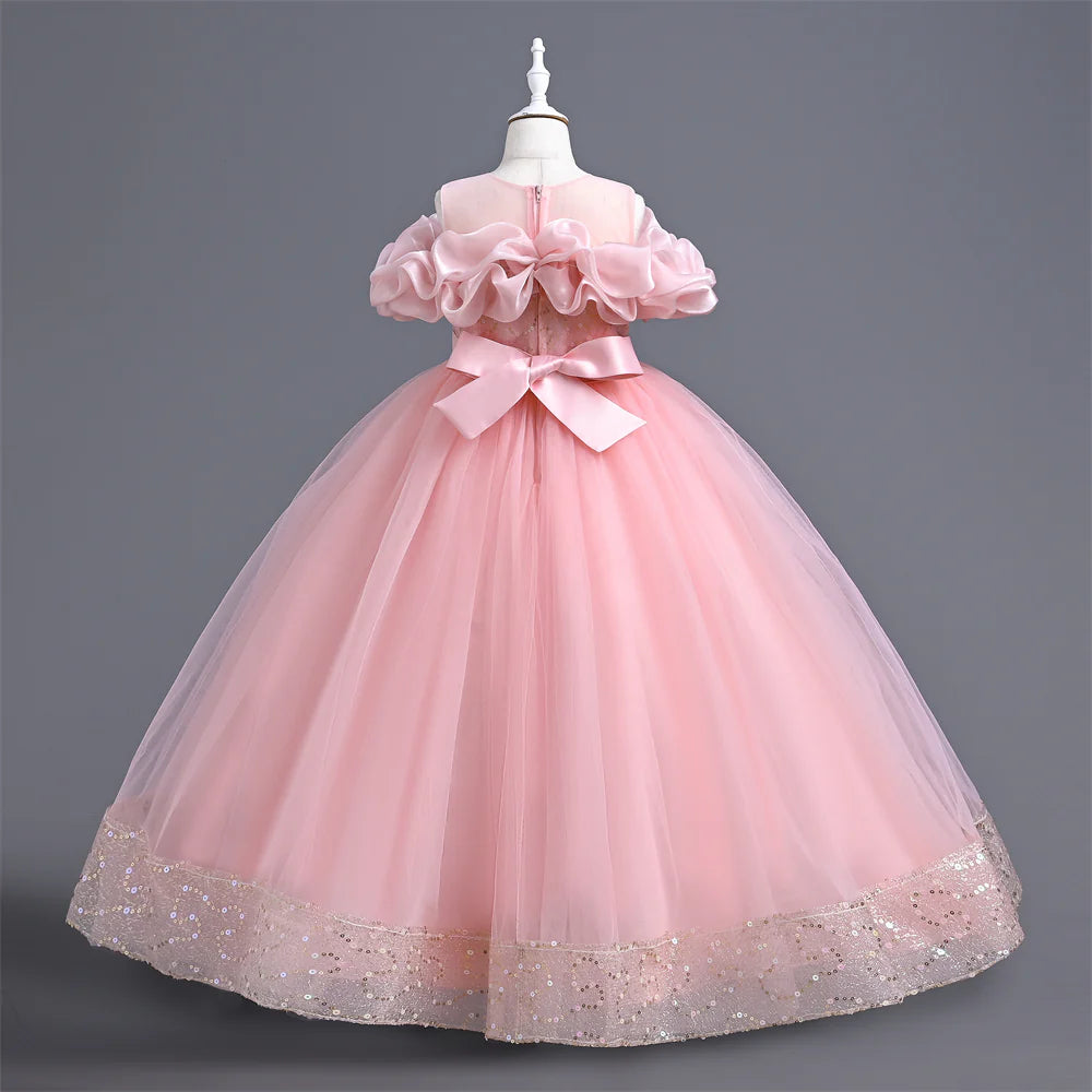 Pleated Party Dresses For Girls Pageant Luxury Formal Children Evening Wedding Kids Graduation Ceremony Host Dress