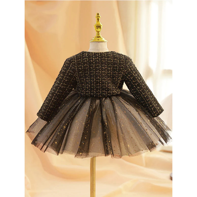 TODDLER BALL GOWNS GIRL BLACK PUFFY PUFF SLEEVES PARTY PRINCESS DRESS