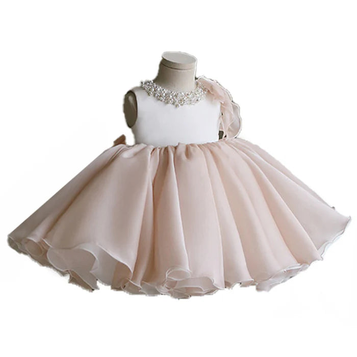 BABY GIRL BIRTHDAY PARTY DRESS TODDLER BEADED ROUND NECK SLEEVELESS PUFFY FORMAL PRINCESS DRESS