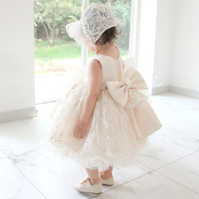 BABY GIRL WHITE PUFFY WEDDING FLOWER GIRL DRESS CHRISTENING DRESS PRINCESS DRESS EASTER DRESS FOR TODDLER