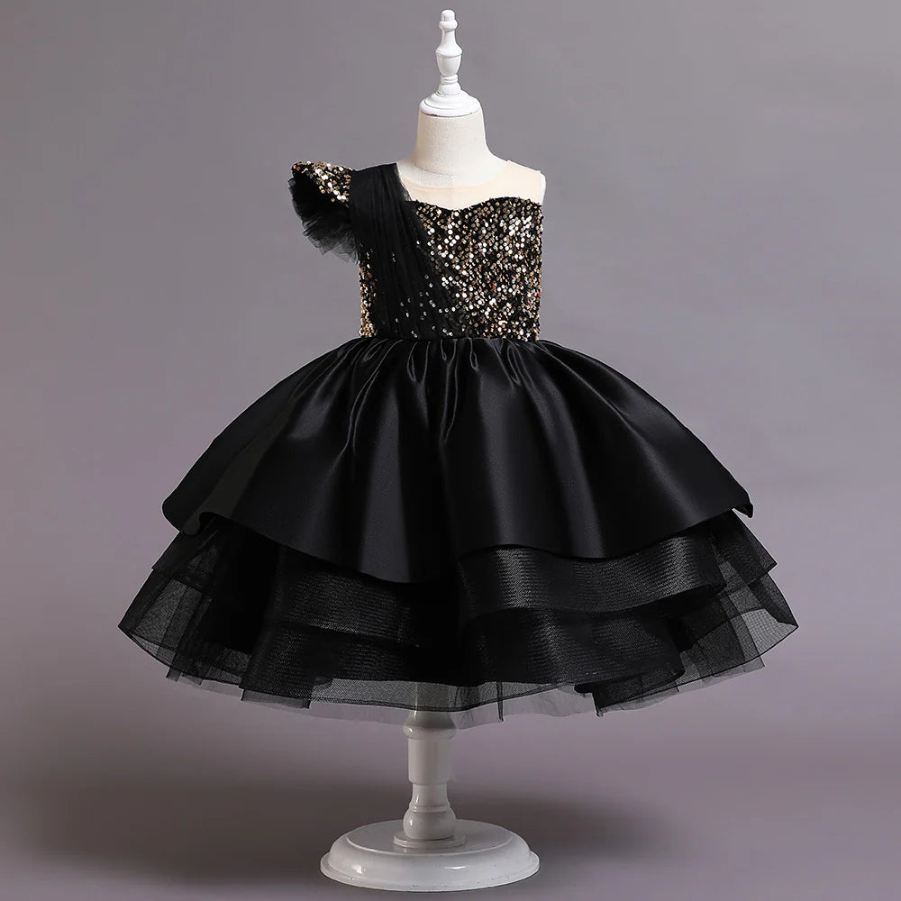 1 To 8 Years Black Lace Sleeveless Newborn Flower Girl Party Dress Puffy Ball Gown Lovely Girls Birthday Tutu Dress