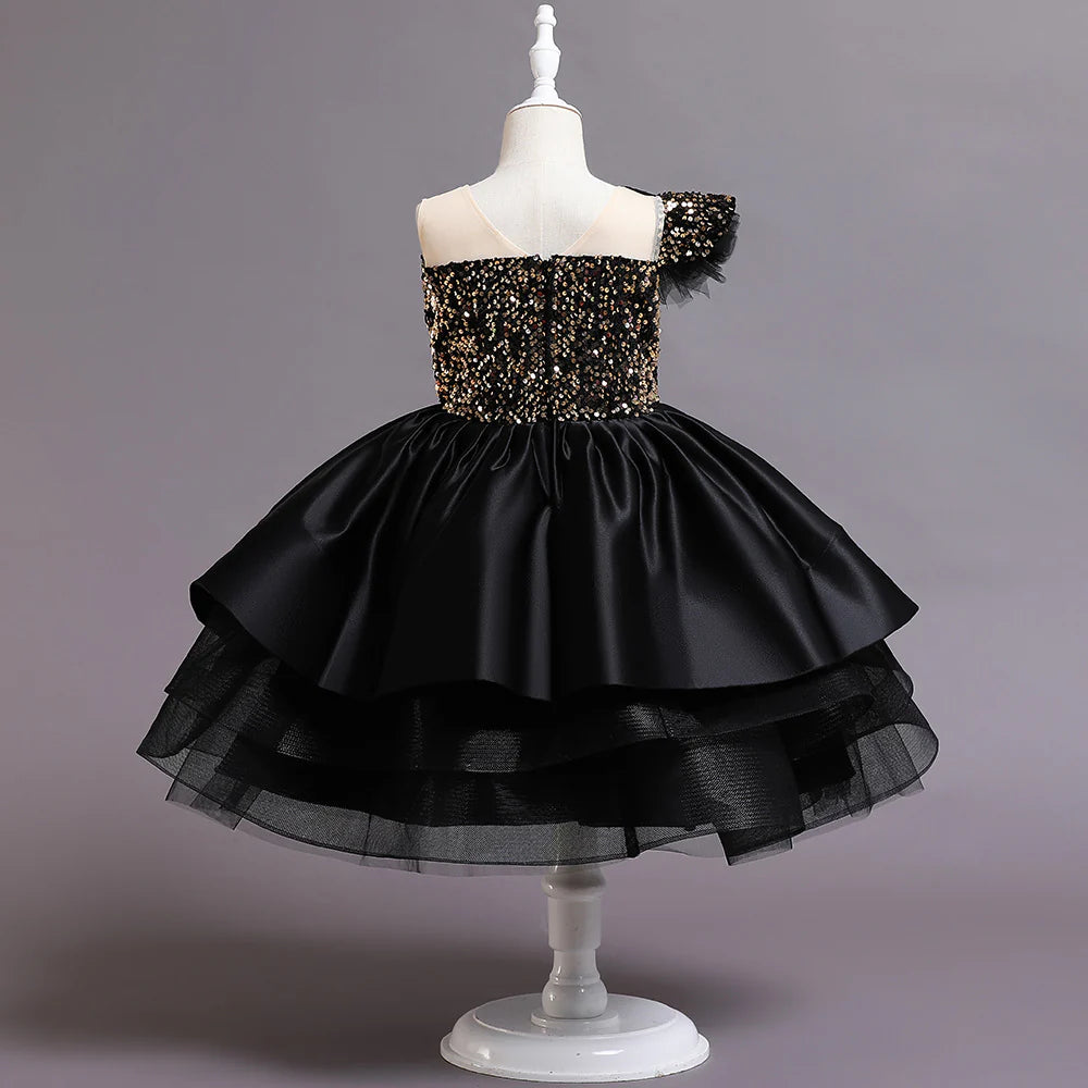 1 To 8 Years Black Lace Sleeveless Newborn Flower Girl Party Dress Puffy Ball Gown Lovely Girls Birthday Tutu Dress