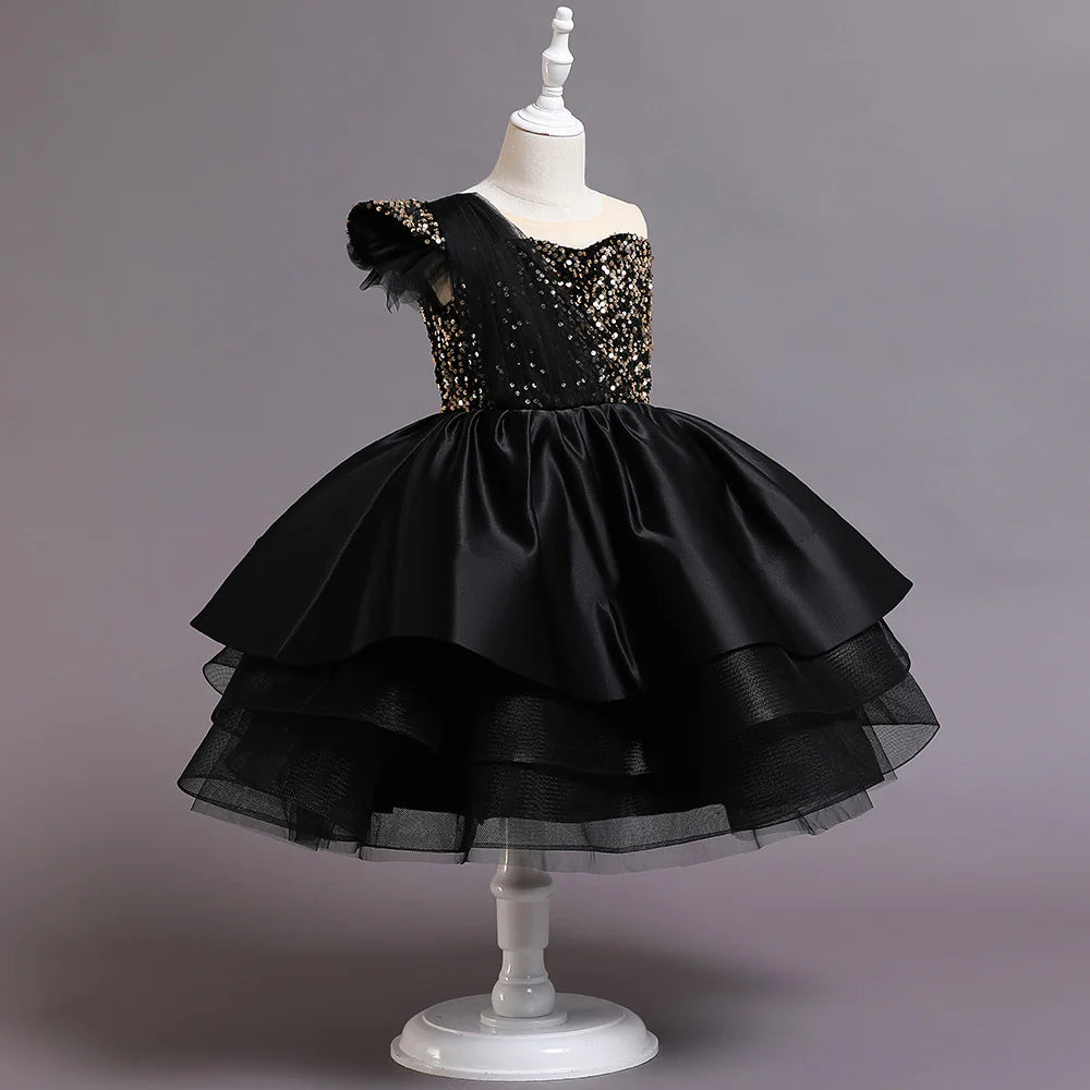 1 To 8 Years Black Lace Sleeveless Newborn Flower Girl Party Dress Puffy Ball Gown Lovely Girls Birthday Tutu Dress