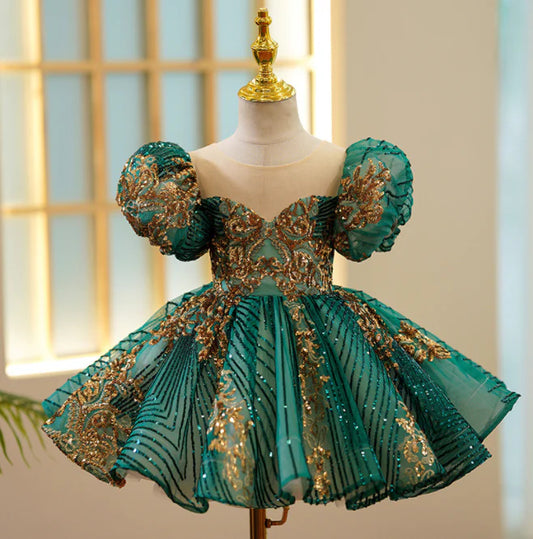 Handmade Green Custom High-End Sequined Children's Wedding Dress Girl Birthday Party Dress