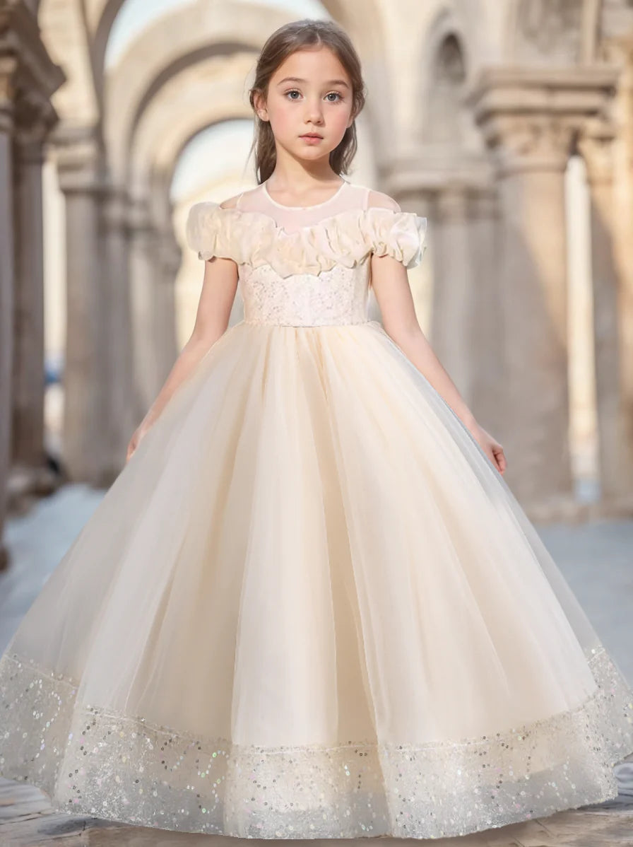 Pleated Party Dresses For Girls Pageant Luxury Formal Children Evening Wedding Kids Graduation Ceremony Host Dress