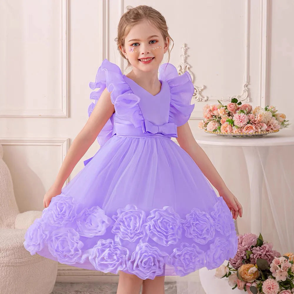 Kids Flower Birthday Dress For Toodler Elegant Wedding Dress